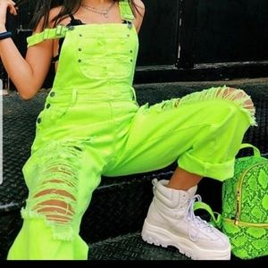Neon vibrant green overalls